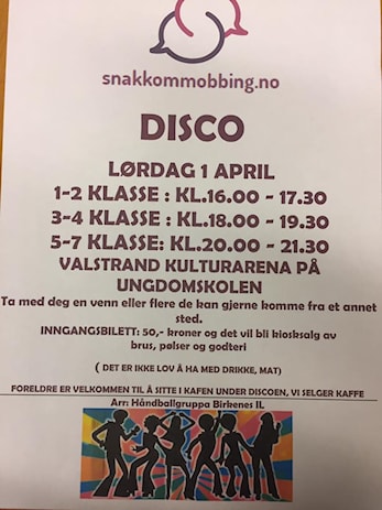 Håndballgruppa arrangerer disco.